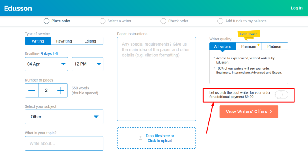 Edusson.com Order form