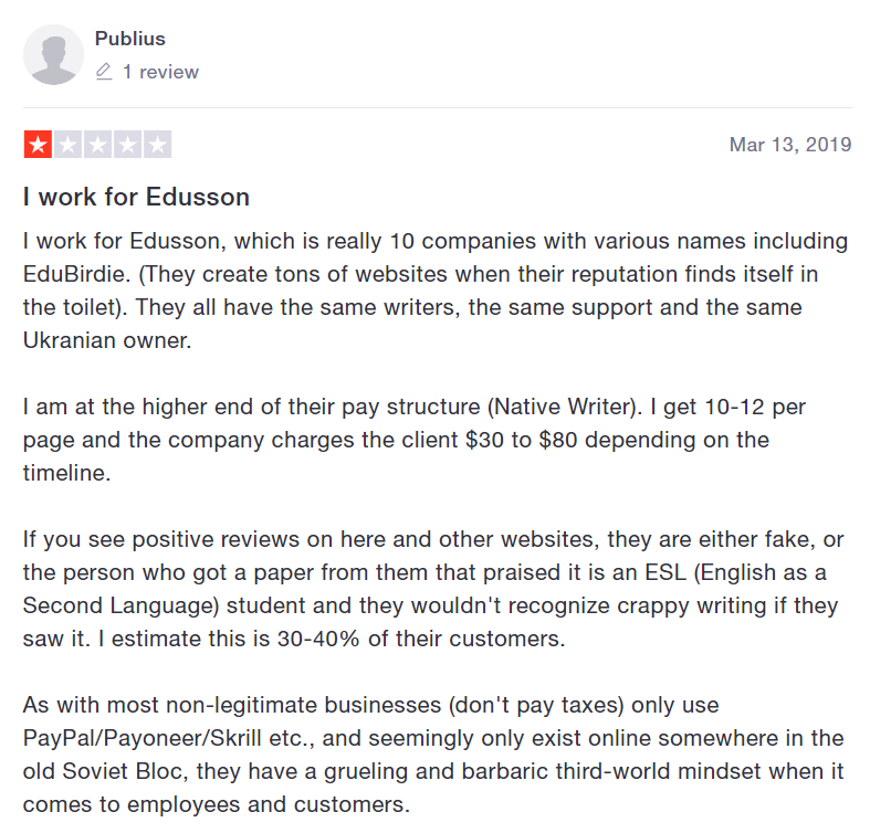 Edusson.com Customer reviews
