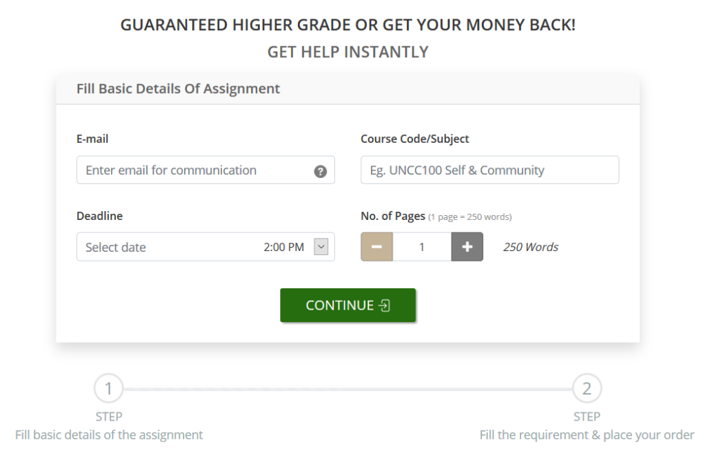 MyAssignmenthelp.com Order form