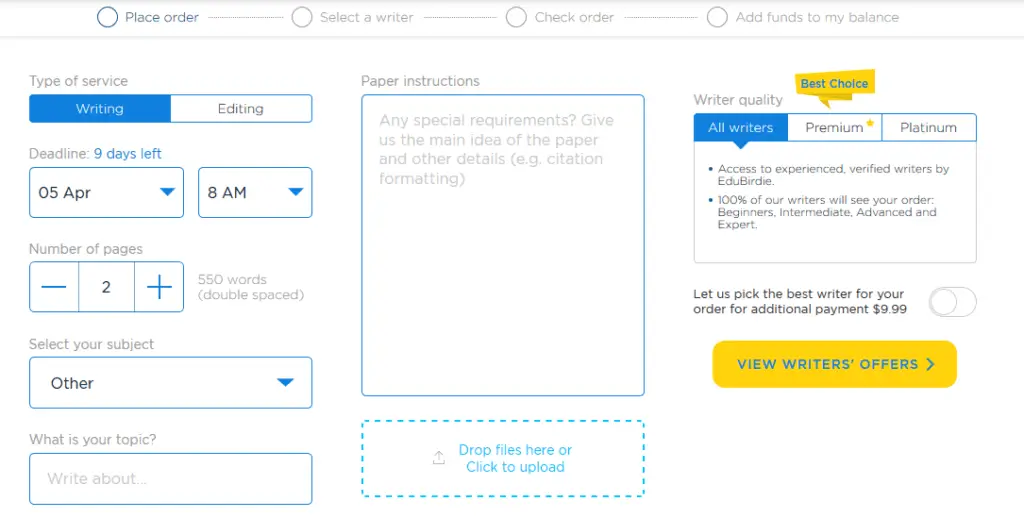 Edubirdie.com Order form
