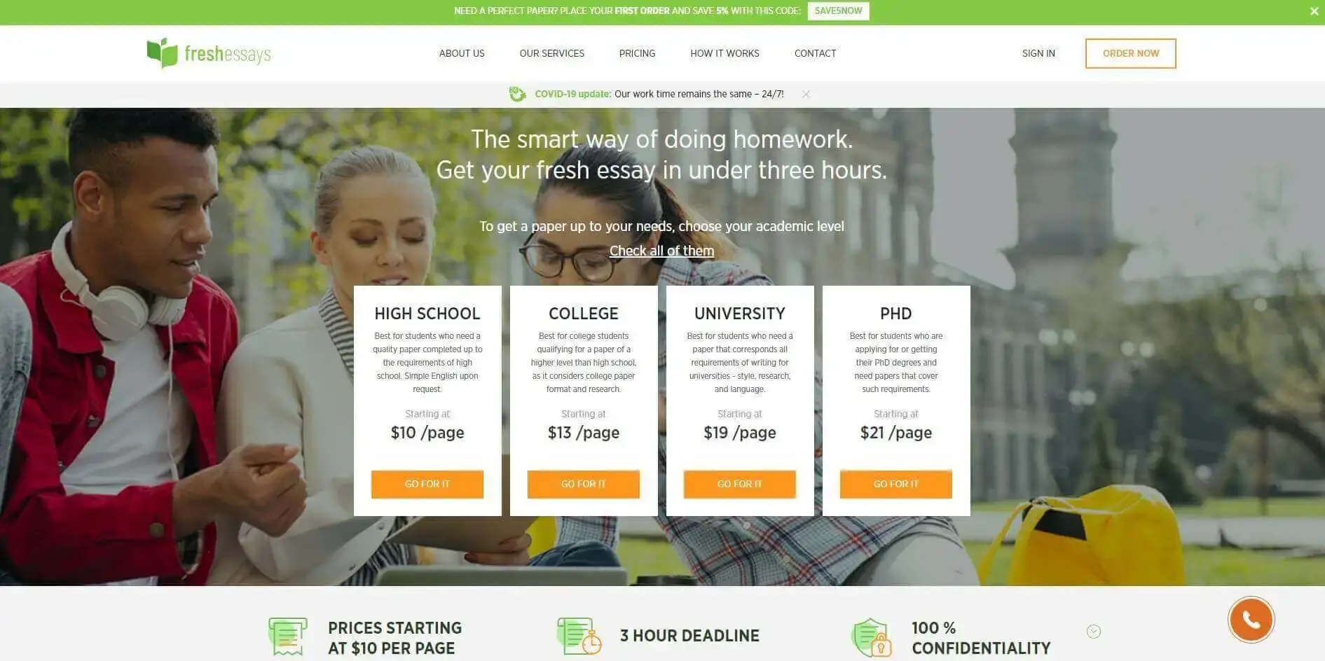FreshEssays homepage screenshot