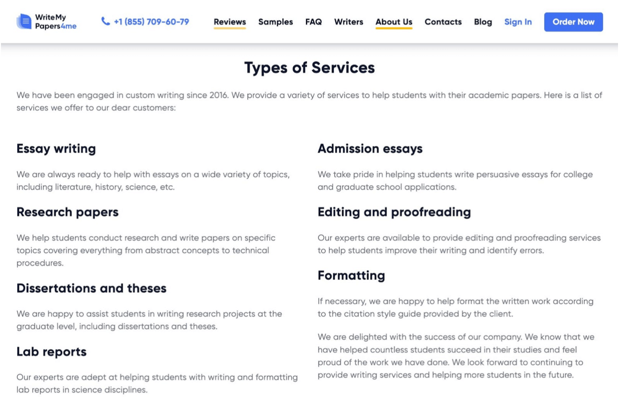 Types of services offered by Writemypapers4me.net