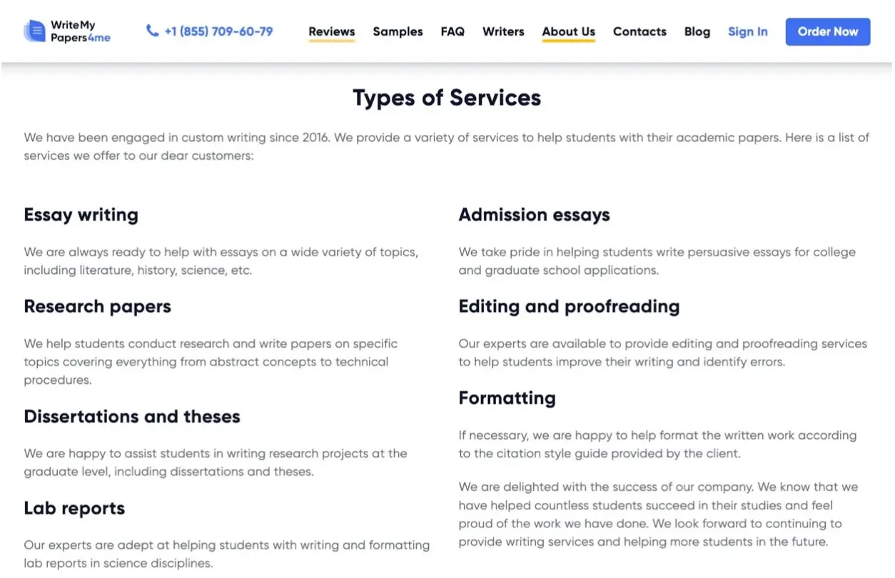 Types of services offered by Writemypapers4me.net